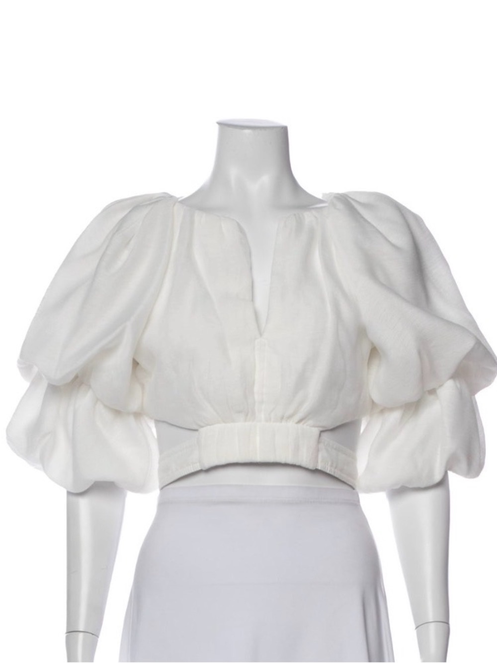 Aje White Puff-Sleeve Cropped Blouse